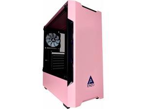 Apevia ENZO-PK Mid Tower Gaming Case with 1 x Tempered Glass Panel, Top USB3.0/USB2.0/Audio Ports, 1 x Black/White Fan, Pink Frame