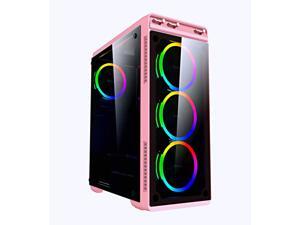 Apevia Aura-S-PK Mid Tower Gaming Case with 2 x Full-Size Tempered Glass Panel, Top USB3.0/USB2.0/Audio Ports, 4 x RGB Fans, Pink Frame Apevia Aura-S-PK Mid Tower Gaming Case with 2 x Full-Size Tempered Glass Panel, Top USB3.0/USB2.0/Audio Ports, 4 x RGB Fans, Pink Frame