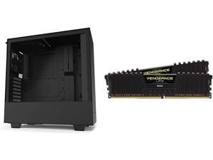 NZXT H510 - CA-H510B-B1 - Compact ATX Mid-Tower PC Gaming Case - Black & Corsair Vengeance LPX 16GB (2x8GB) DDR4 DRAM 3200MHz C16 Desktop Memory Kit - Black
