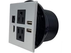 Desktop & Conference Room Power Grommet Outlet, FITS 3 1/8" - 3 1/4" 2 (TR) AC Outlets, 2 USB Charging Ports, 1 CAT 6, 1 HDMI, ETL Listed (Silver - 3.15" - 3.25" - DC-8589) Desktop & Conference Room Power Grommet Outlet, FITS 3 1/8" - 3 1/4" 2 (TR) AC Outlets, 2 USB Charging Ports, 1 CAT 6, 1 HDMI, ETL Listed (Silver - 3.15" - 3.25" - DC-8589)