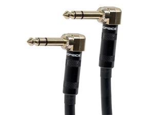 Monoprice Premier Series 1/4 Inch (TRS) Right Angle Male to Right Angle Male 16AWG Cable Cord - 6 Feet- Black (Gold Plated)