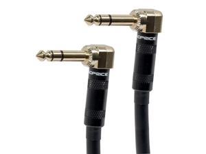Monoprice Premier Series 1/4 Inch (TRS) Right Angle Male to Right Angle Male 16AWG Cable Cord - 10 Feet- Black (Gold Plated)