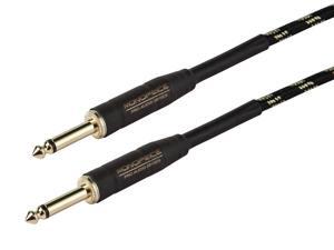 Monoprice Braided Cloth 1/4 Inch (TS) Male 20AWG Instrument Cable Cord - 20 Feet- Black (Gold Plated)