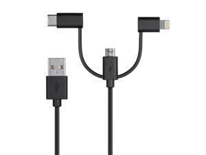 Monoprice MFi Certified USB to Micro USB + USB Type-C + Lightning 3 in 1 Charge & Sync Cable, 3ft Black Monoprice MFi Certified USB to Micro USB + USB Type-C + Lightning 3 in 1 Charge & Sync Cable, 3ft Black
