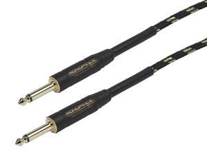 Monoprice Braided Cloth 1/4 Inch (TS) Male 20AWG Instrument Cable Cord - 3 Feet- Black (Gold Plated)