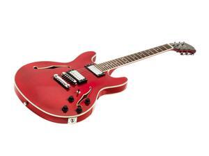 Monoprice Electric Guitar - Trans Red With Gig Bag, Hollowbody - Indio Boardwalk Monoprice Electric Guitar - Trans Red With Gig Bag, Hollowbody - Indio Boardwalk