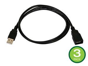 Monoprice USB Type-A to USB Type-A Female 2.0 Extension Cable - 3 Feet - Black (3 Pack) 28/24AWG, Gold Plated Connectors Monoprice USB Type-A to USB Type-A Female 2.0 Extension Cable - 3 Feet - Black (3 Pack) 28/24AWG, Gold Plated Connectors