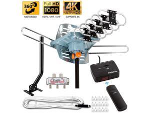 FiveStar [Newest 2020] HDTV Antenna Amplified Digital Outdoor Antenna 150 Miles Range, 360 Degree Rotation Wireless Remote, with 40FT RG6 Coax Cable Installation Kit and Mounting Pole 5 TVs
