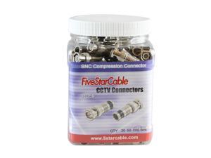 Five Star Cable Professional Grade BNC Male RG59 Compression Coax Connectors. Pack of 100 pcs in Grip Jars Five Star Cable Professional Grade BNC Male RG59 Compression Coax Connectors. Pack of 100 pcs in Grip Jars
