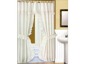 DOUBLE SWAG FABRIC SHOWER CURTAIN, LINER, RINGS, DOBBY DOT DESIGN, WHITE DOUBLE SWAG FABRIC SHOWER CURTAIN, LINER, RINGS, DOBBY DOT DESIGN, WHITE