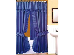 DOUBLE SWAG FABRIC SHOWER CURTAIN, LINER, RINGS, DOBBY DOT DESIGN, BLUE DOUBLE SWAG FABRIC SHOWER CURTAIN, LINER, RINGS, DOBBY DOT DESIGN, BLUE