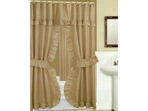 DOUBLE SWAG FABRIC SHOWER CURTAIN, LINER, RINGS, DOBBY DOT DESIGN, TAUPE LINEN DOUBLE SWAG FABRIC SHOWER CURTAIN, LINER, RINGS, DOBBY DOT DESIGN, TAUPE LINEN
