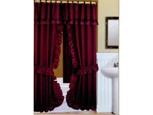 DOUBLE SWAG FABRIC SHOWER CURTAIN, LINER, RINGS, DOBBY DOT DESIGN, BURGUNDY DOUBLE SWAG FABRIC SHOWER CURTAIN, LINER, RINGS, DOBBY DOT DESIGN, BURGUNDY