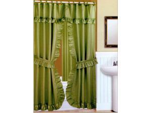 DOUBLE SWAG FABRIC SHOWER CURTAIN, LINER, RINGS, DOBBY DOT DESIGN, PERIDOT GREEN DOUBLE SWAG FABRIC SHOWER CURTAIN, LINER, RINGS, DOBBY DOT DESIGN, PERIDOT GREEN