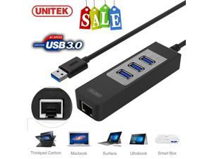 UNITEK 3-Port USB 3.0 Hub Gigabit Ethernet 1000Mbps RJ45 LAN Network Adapter PC