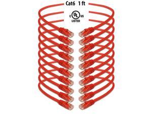 iMBAPrice - Cat6 Snagless Ethernet Patch Cable in Red (1 Feet) - 10 Pack