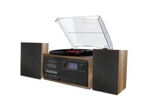 Radio SD Slot USB Record Vinyl Boytone BT-28SPB CD Player 2 Separate Stereo Speakers Cassette to MP3 AUX Bluetooth Classic Style Record Player Turntable with AM/FM Radio Cassette Player 