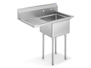 GRIDMANN NSF Stainless Steel 18" Single Bowl Commercial Kitchen Sink with Left Drainboard - 12 in. Deep