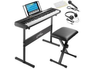 Ashthorpe 61Key Digital Electronic Keyboard Piano for Beginners Includes Stand Bench Headphones Mic and Keynote Stickers
