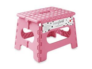 Casafield 9 Folding Step Stool with Handle Pink  Portable Collapsible Small Plastic Foot Stool for Kids and Adults  Use in the Kitchen Bathroom and Bedroom