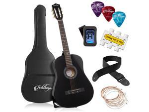 Ashthorpe 38-inch Beginner Acoustic Guitar Package (Black), Basic Starter Kit w/ Gig Bag, Strings, Strap, Tuner, Pitch Pipe, Picks