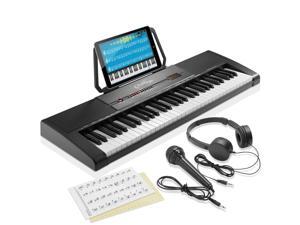 Ashthorpe 61-Key Digital Electronic Keyboard Piano, Portable Beginner Kit with Headphones, Mic and Keynote Stickers