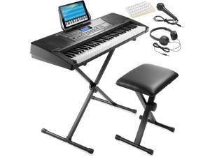 Ashthorpe 61Key Digital Electronic Keyboard Piano with FullSize Keys for Beginners Includes Stand Bench Headphones Mic and Keynote Stickers