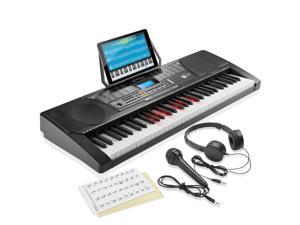 Ashthorpe 61Key Digital Electronic Keyboard Piano with FullSize Light Up Keys Beginner Kit Includes Headphones Mic and Keynote Stickers