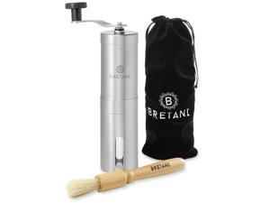 Bretani Manual Coffee Grinder - Brushed Stainless Steel with Adjustable Whole Bean Conical Burr Mill for Drip Coffee, Espresso, French Press, Turkish Brew