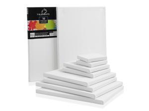 7 Elements (10 pack) Stretched Canvas for Painting - 100% Cotton Pre Primed White Art Canvases, (2 of Each) 4x4", 5x7", 8x10", 9x12", 11x14"