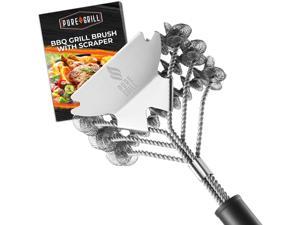 Pure Grill 3-in-1 Stainless Steel Bristle Free Mesh Wire Grill Brush and Scraper for Cleaning BBQ Grates
