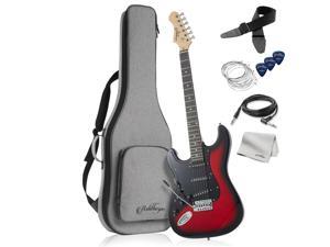 Ashthorpe 39-Inch Left Handed Electric Guitar (Red-Black), Full-Size Guitar Kit with Padded Gig Bag, Tremolo Bar, Strap, Strings, Cable, Cloth, Picks