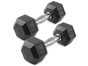Philosophy Gym Rubber Coated Hex Dumbbell Hand Weights, 15 lb Pair