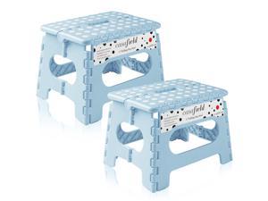Casafield 9 Folding Step Stool with Handle Set of 2 Light Blue  Portable Collapsible Small Plastic Foot Stool for Kids and Adults  Use in the Kitchen Bathroom and Bedroom