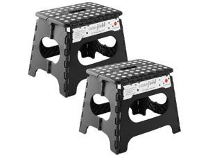 Casafield 11 Folding Step Stool with Handle Set of 2 Black  Portable Collapsible Small Plastic Foot Stool for Kids and Adults  Use in the Kitchen Bathroom and Bedroom
