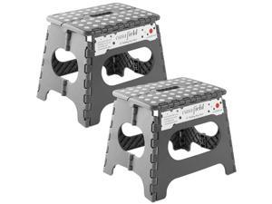 Casafield 11 Folding Step Stool with Handle Set of 2 Gray  Portable Collapsible Small Plastic Foot Stool for Kids and Adults  Use in the Kitchen Bathroom and Bedroom