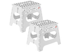 Casafield 11 Folding Step Stool with Handle Set of 2 White  Portable Collapsible Small Plastic Foot Stool for Kids and Adults  Use in the Kitchen Bathroom and Bedroom