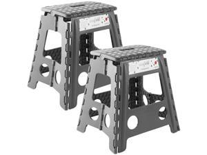 Casafield 16 Folding Step Stool with Handle Set of 2 Gray  Portable Collapsible Small Plastic Foot Stool for Adults  Use in the Kitchen Bathroom and Bedroom