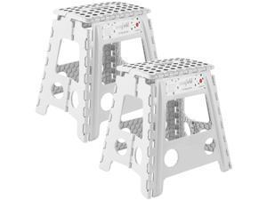 Casafield 16 Folding Step Stool with Handle Set of 2 White  Portable Collapsible Small Plastic Foot Stool for Adults  Use in the Kitchen Bathroom and Bedroom