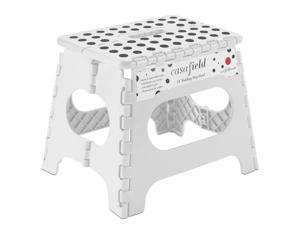 Casafield 11 Folding Step Stool with Handle White  Portable Collapsible Small Plastic Foot Stool for Kids and Adults  Use in the Kitchen Bathroom and Bedroom