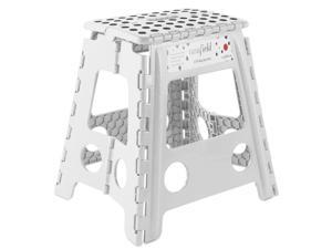 Casafield 16 Folding Step Stool with Handle White  Portable Collapsible Small Plastic Foot Stool for Adults  Use in the Kitchen Bathroom and Bedroom