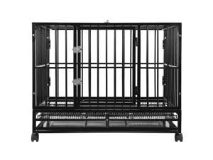 SmithBuilt 42" Large Heavy-Duty Dog Crate Cage - Two-Door Indoor Outdoor Pet & Animal Kennel with Tray - Black