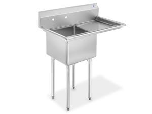 GRIDMANN NSF Stainless Steel 18" Single Bowl Commercial Kitchen Sink with Right Drainboard - 12 in. Deep