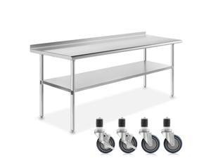 GRIDMANN NSF Stainless Steel Commercial Kitchen Prep & Work Table w/ Backsplash Plus 4 Casters (Wheels) - 30 in. x 72 in.