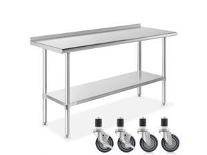 GRIDMANN NSF Stainless Steel 72 in. x 24 in. Commercial Kitchen Prep & Work Table w/ Backsplash Plus 4 Casters (Wheels)