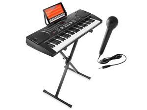 Hamzer 61-Key Electronic Piano Electric Organ Music Keyboard with Stand, Microphone, & Sticker Sheet - Black