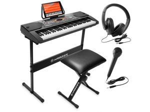 Hamzer 61Key Electronic Keyboard Portable Digital Music Piano with HStand Stool Headphones Microphone  Sticker Set