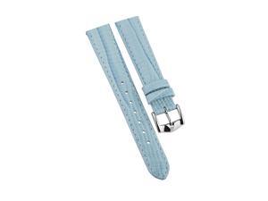 Pale Blue Leather Watch Strap with Lizard Pattern and Silver Buckle with Du Maurier Logo, 16mm Pale Blue Leather Watch Strap with Lizard Pattern and Silver Buckle with Du Maurier Logo, 16mm