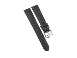Black Leather Watch Strap with Lizard Pattern and Silver Buckle with Du Maurier Logo, 16mm Black Leather Watch Strap with Lizard Pattern and Silver Buckle with Du Maurier Logo, 16mm
