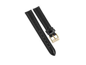 Black Leather Watch Strap with Lizard Pattern and Gold Buckle with Du Maurier Logo, 16mm